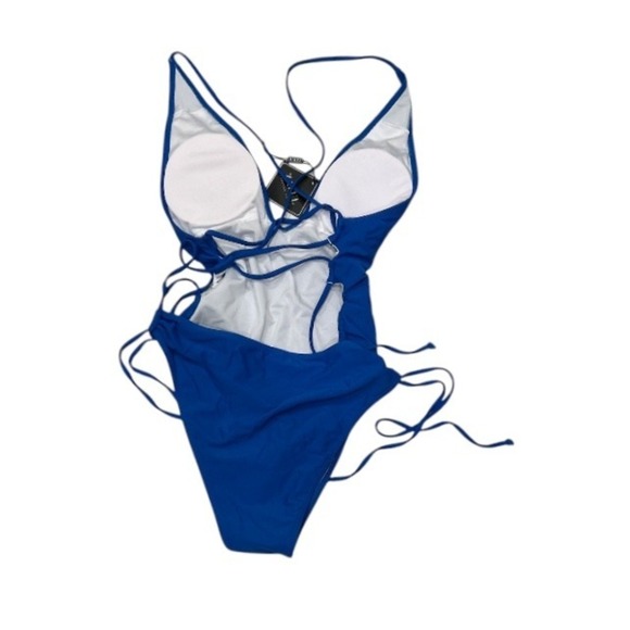 Zaful Royal Blue One Piece Swimsuit Tie Side Cut Out Monokini size 10 - Picture 2 of 5
